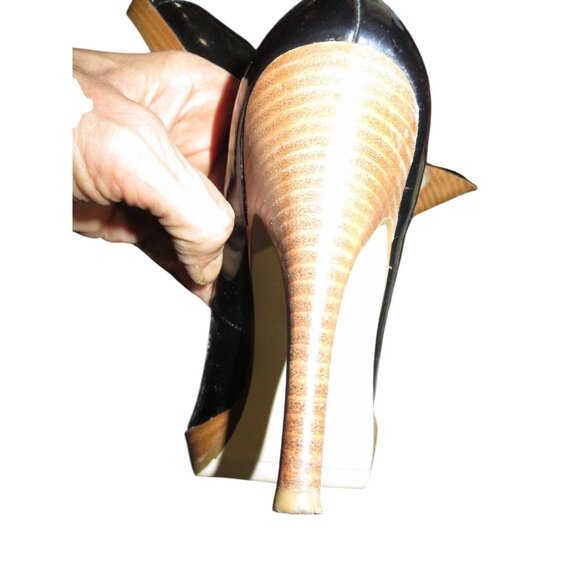 Mossimo Black Patent Italian Leather Platform Peep Toe Stiletto Heels size 8 - Picture 9 of 12